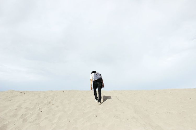 Rear view of man on desert