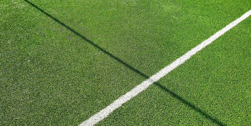 High angle view of soccer field.