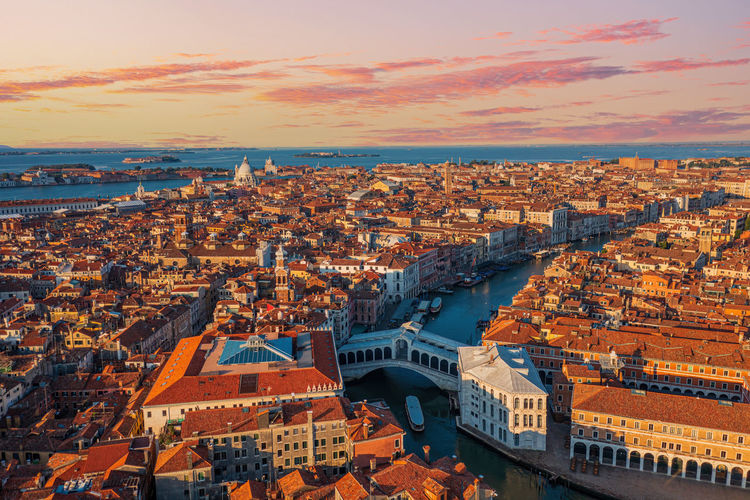 Amazing rooftop skyline of venice at dusk