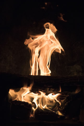 Close-up of fire in the dark