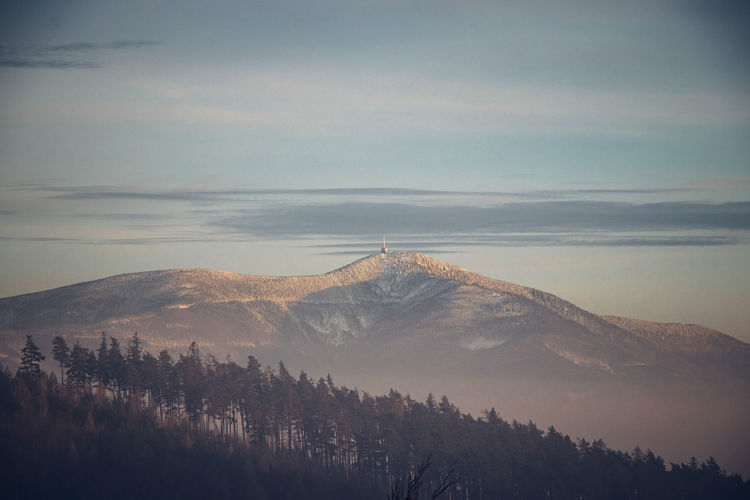 View of the most famous mountain in the czech republic, lysa hora, located in the beskydy mountains