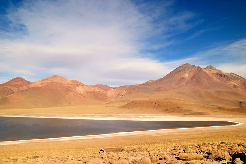 Laguna miscanti lake at the elevation of 4,120 meters above sea level, atacama desert, chile