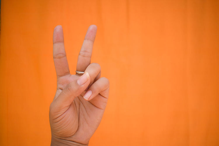 Close-up of person hand with orange