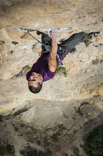 High angle view of man on rock