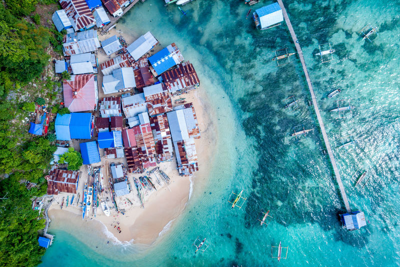 Aerial view of houses at beach 