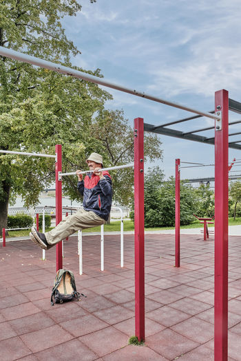 Low angle view of swing at playground