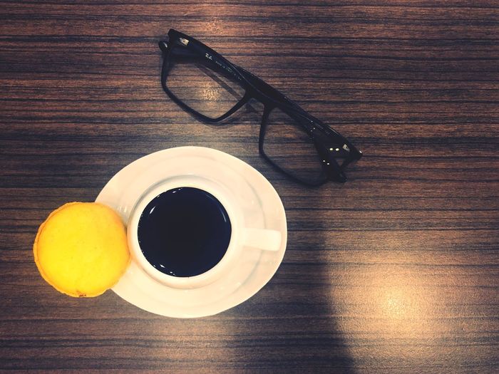 High angle view of coffee on table
