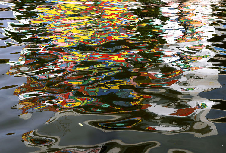 Close-up of multi colored reflections on water