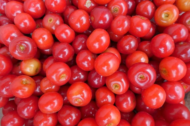 Full frame shot of cherries in market