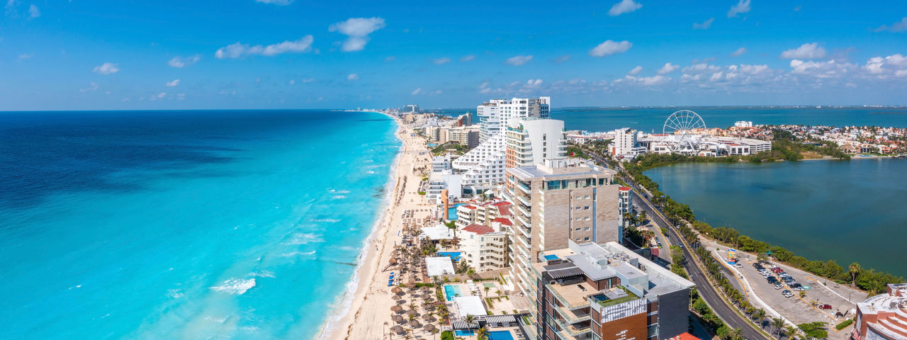 Aerial view of punta norte beach, cancun, mexico.