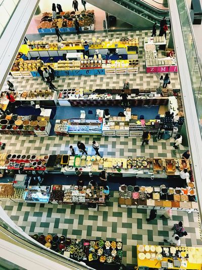 High angle view of people in shopping mall