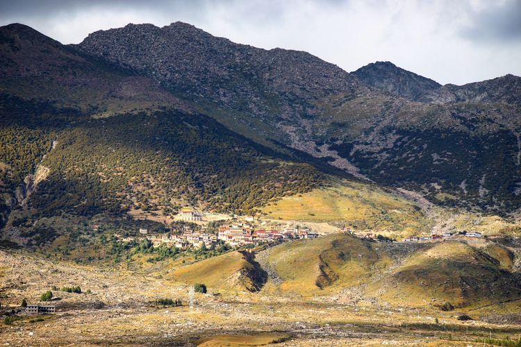 Scenic view of mountains and temples