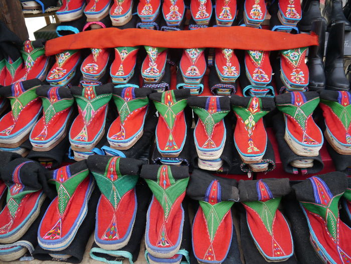 Tibetan boots in row at store