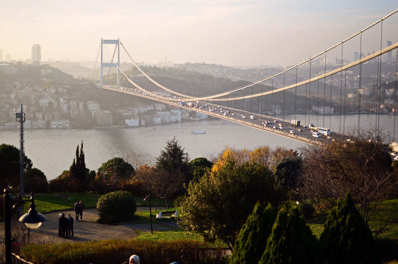 View of bridge over bosphorus from a hill