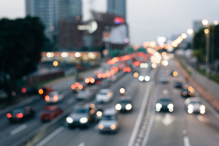 Blurred image of a traffic highway on the evening