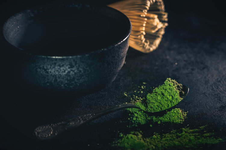 Close-up of matcha powder
