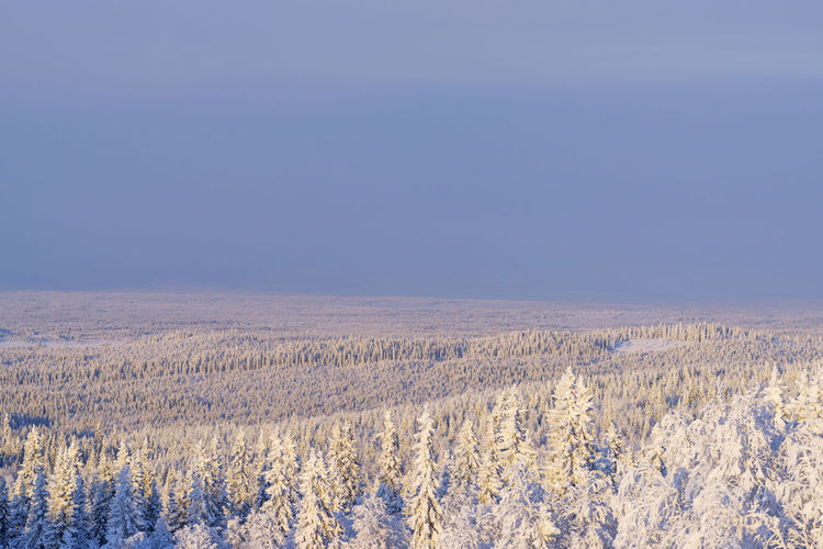 Scenic view of snow covered landscape against clear sky