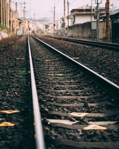 Surface level of railroad tracks on field