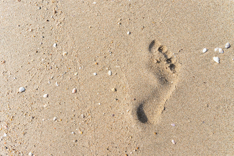 Close up footprint in sand on the beach