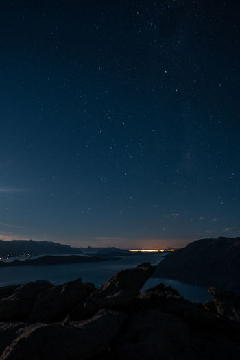 Scenic view of the lake against sky at night