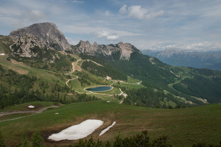 Scenic view of landscape and mountains against sky