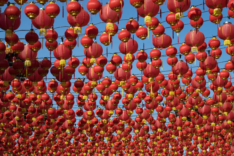 Traditional chinese lanterns display during chinese new year festival at thean hou temple