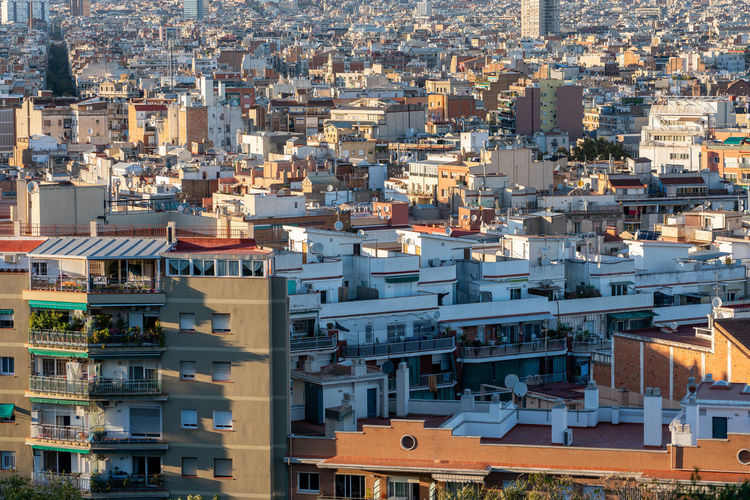 High angle view of buildings in city of barcelona 