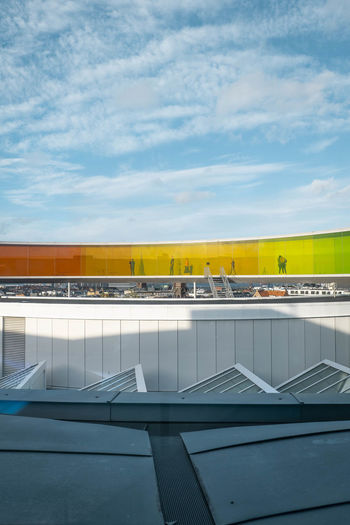 The rainbow ring on the top of aros museum in aarhus designed by olafur eliason. 