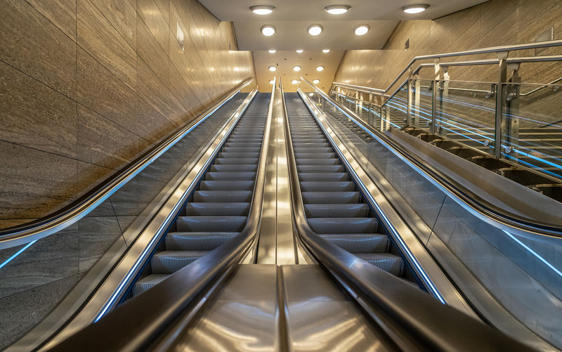 Elevated view of escalator