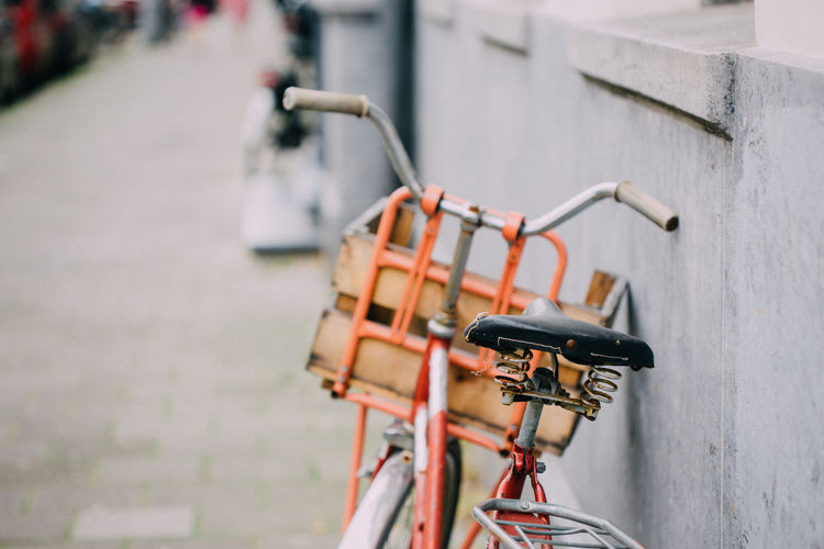 Details of vintage bikes on amsterdam streets, netherlands.