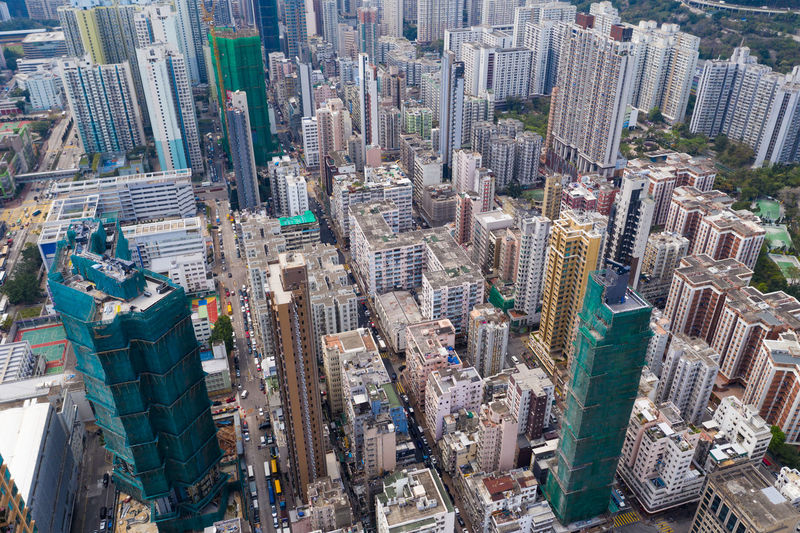 Aerial view of modern buildings in city