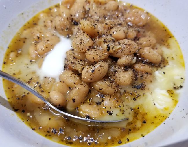 High angle view of soup in bowl