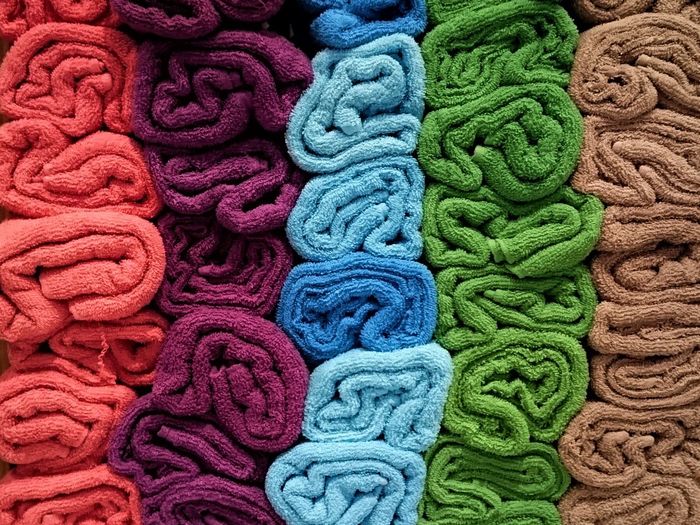Full frame shot of colorful rolled towels