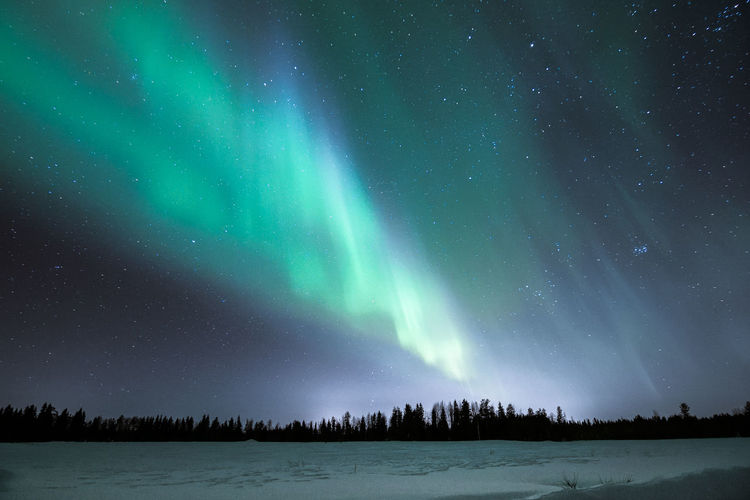 Scenic view of aurora borealis during winter