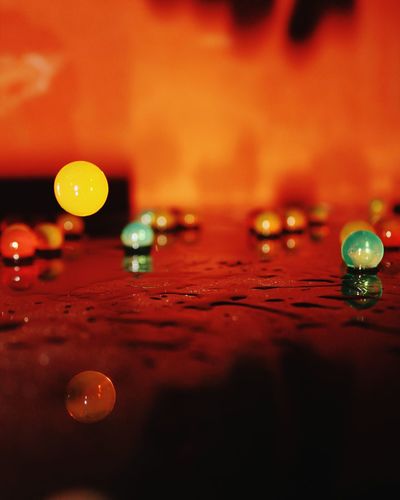 Close-up of water drops on table
