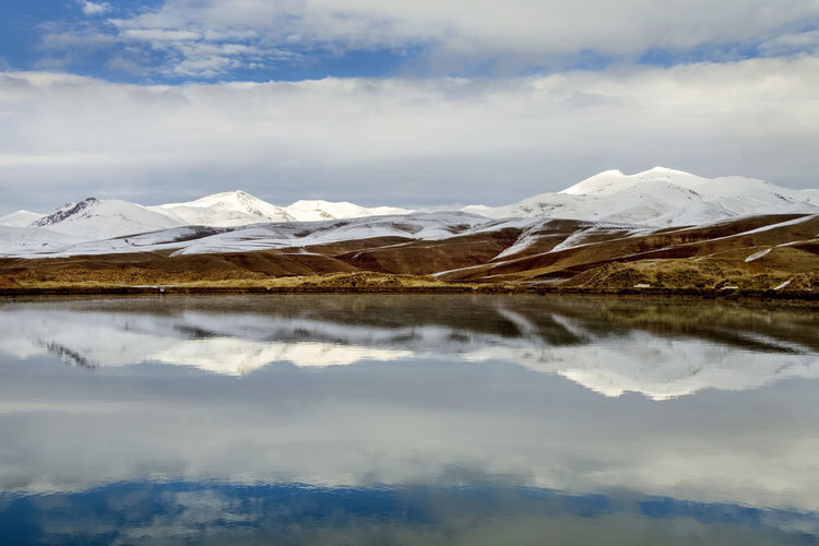 Scenic view of snowcapped mountains against sky