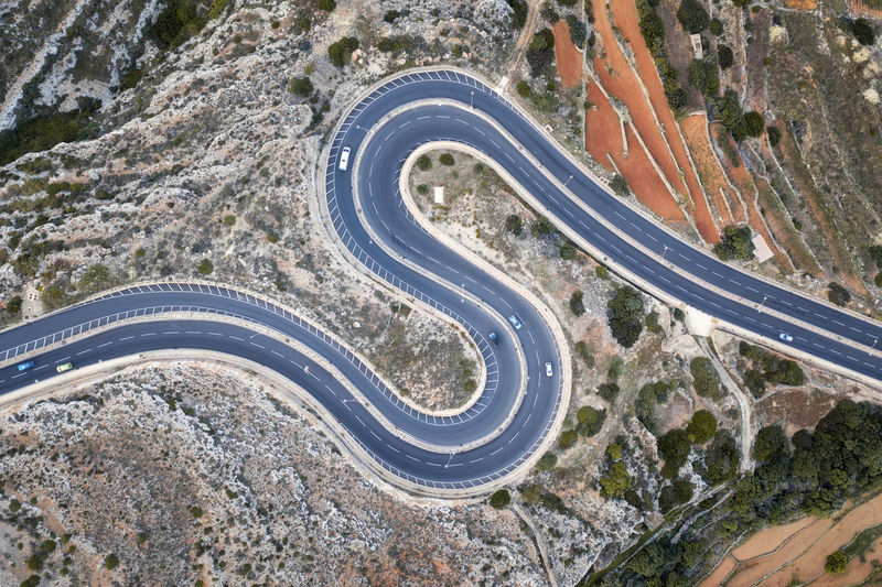 High angle view of vehicles on road