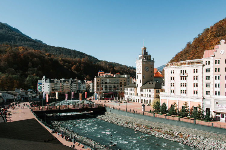 Rosa khutor alpine resort by river in city