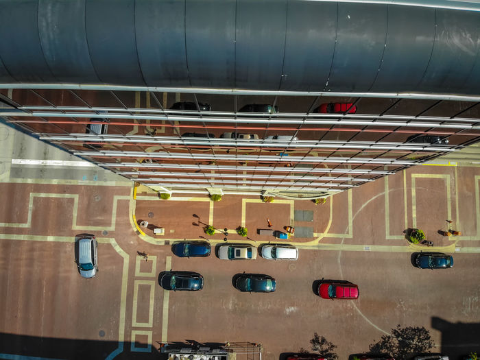 High angle view of cars in parking lot