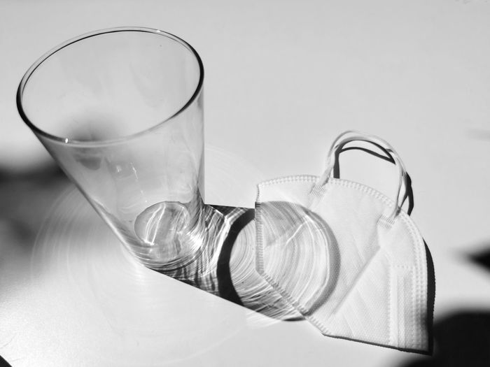 High angle view of drink in glass on table