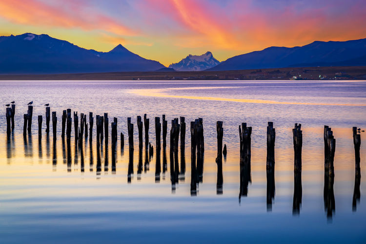 Puerto natales, chile - gulf almirante montt and pacific ocean waters in patagonia magallanes region