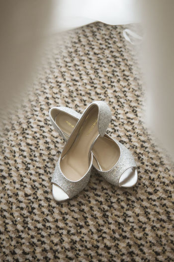 High angle view of shoes on rug at home