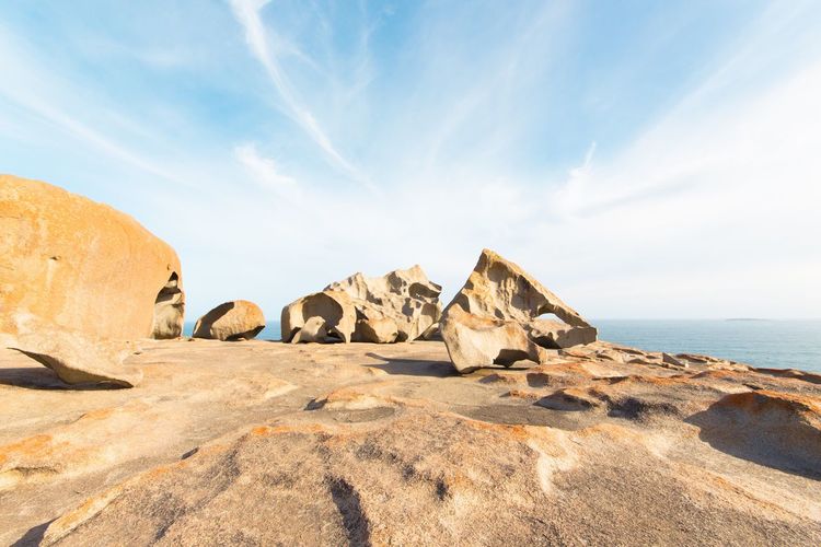 Rock formation at kangaroo island against sky