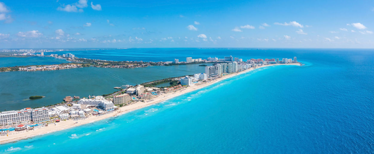 Aerial view of punta norte beach, cancun, mexico.