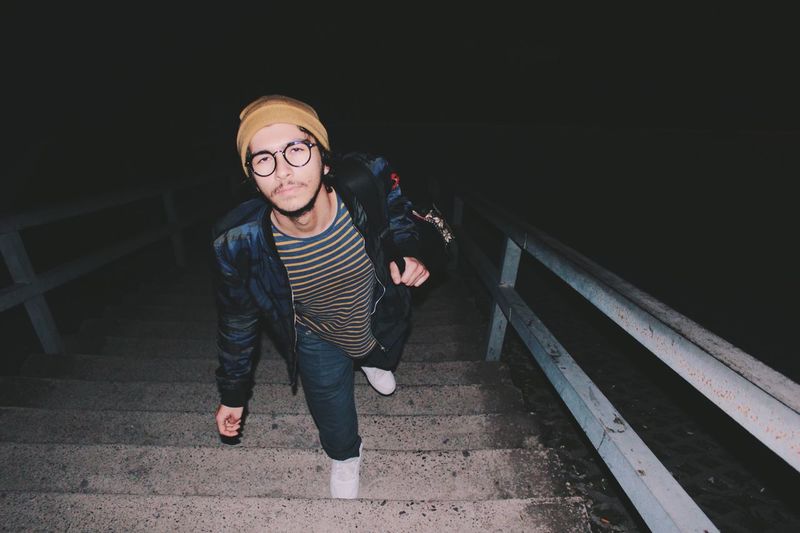 Flashlight night! Uniqueness Looking At Camera Portrait Casual Clothing Lifestyles Eyeglasses One Person Real People Full Length Front View Hipster - Person Young Adult Night Men Outdoors People auto tags called me hipster by the way 😀 Fresh On Market 2017