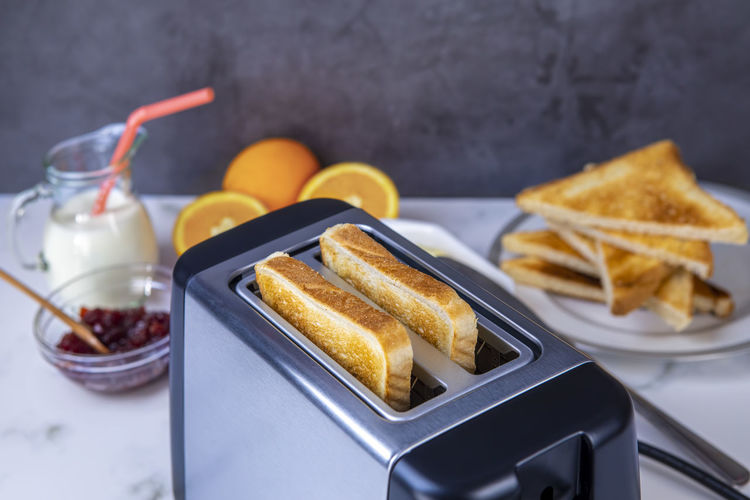 Close-up of breakfast served on table