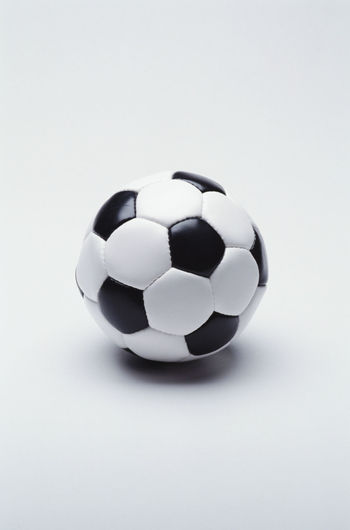 High angle view of soccer ball on white background