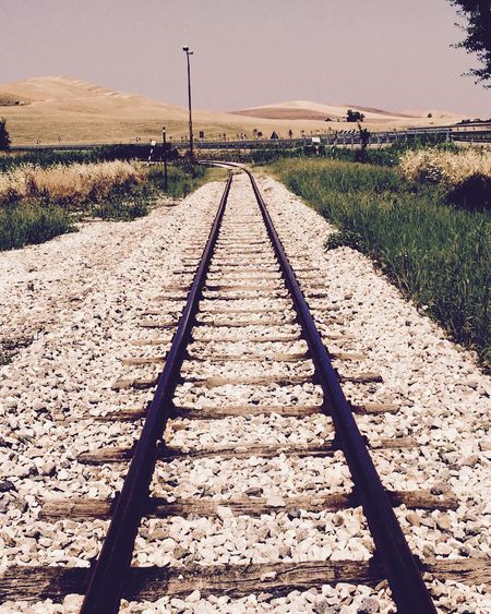 Railroad track amidst landscape against sky