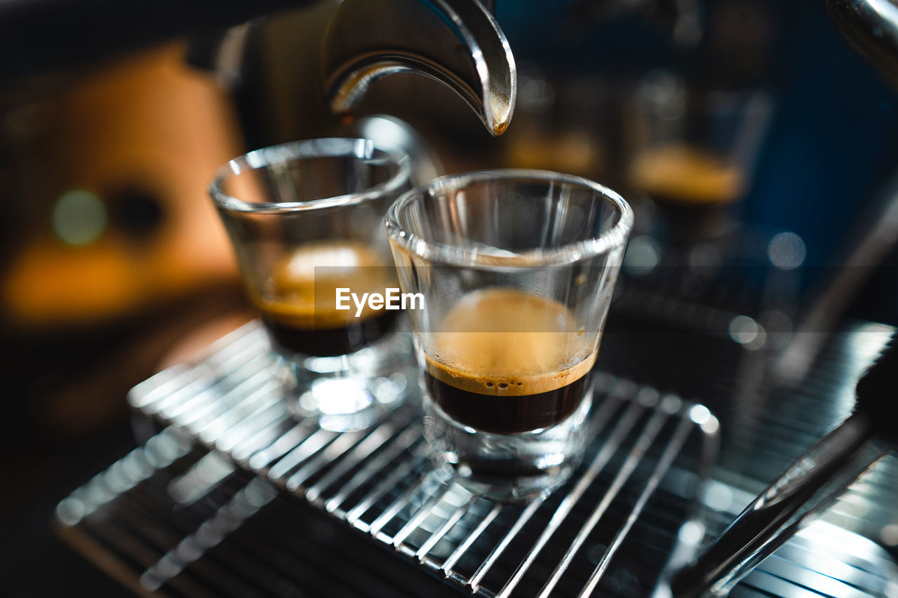 Close-up of coffee on espresso machine