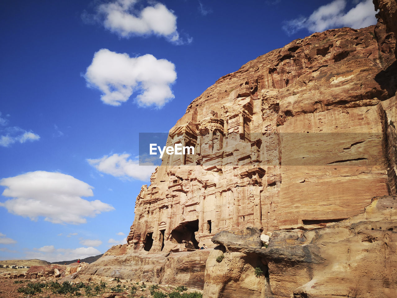 Temples carved in the rock. ruins of the nabatean civilization in the archaeological site of petra. 